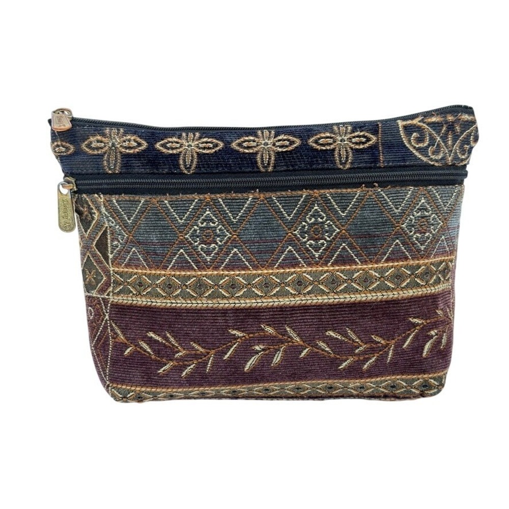 Vintage Tapestry Cosmetic Bag Pouch Embroidered Zippered Organizer‎